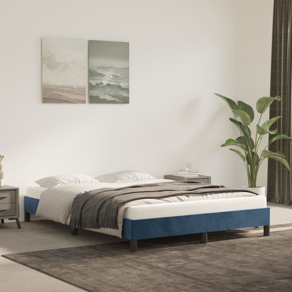Фото - Ліжко VidaXL Rama łóżka, ciemnoniebieska, 140x190 cm, aksamitna 