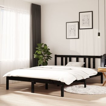 vidaXL Rama łóżka, czarna, lite drewno, 135x190 cm, podwójna - vidaXL
