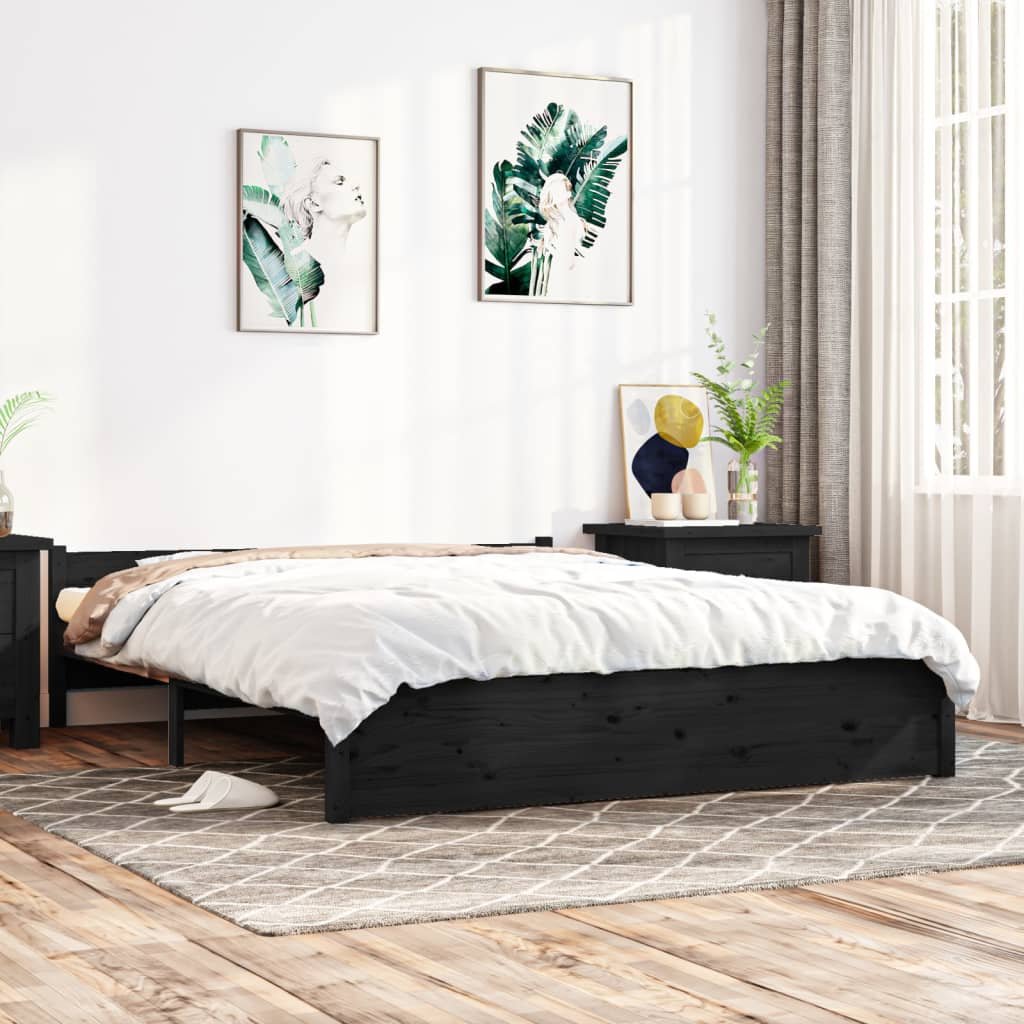 Фото - Ліжко VidaXL Rama łóżka, czarna, lite drewno, 140 x 190 cm 