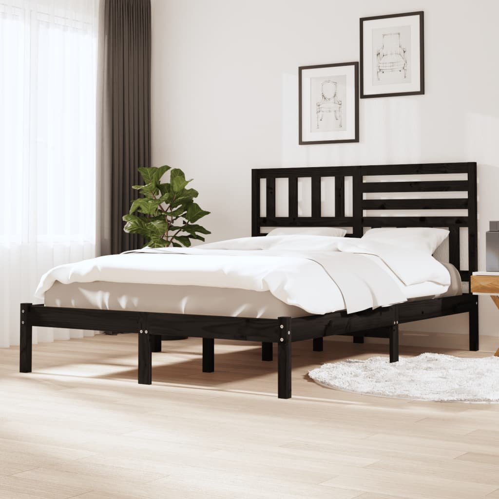 Фото - Ліжко VidaXL Rama łóżka, czarna, 150x200 cm, lite drewno sosnowe 
