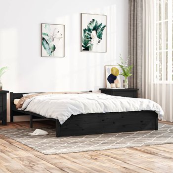 vidaXL Rama łóżka, czarna, lite drewno, 150x200 cm - vidaXL
