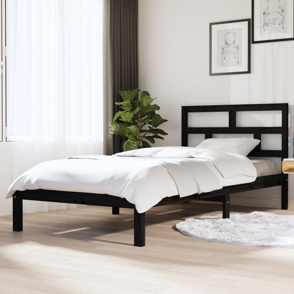 Фото - Ліжко VidaXL Rama łóżka, czarna, lite drewno sosnowe, 100 x 200 cm 
