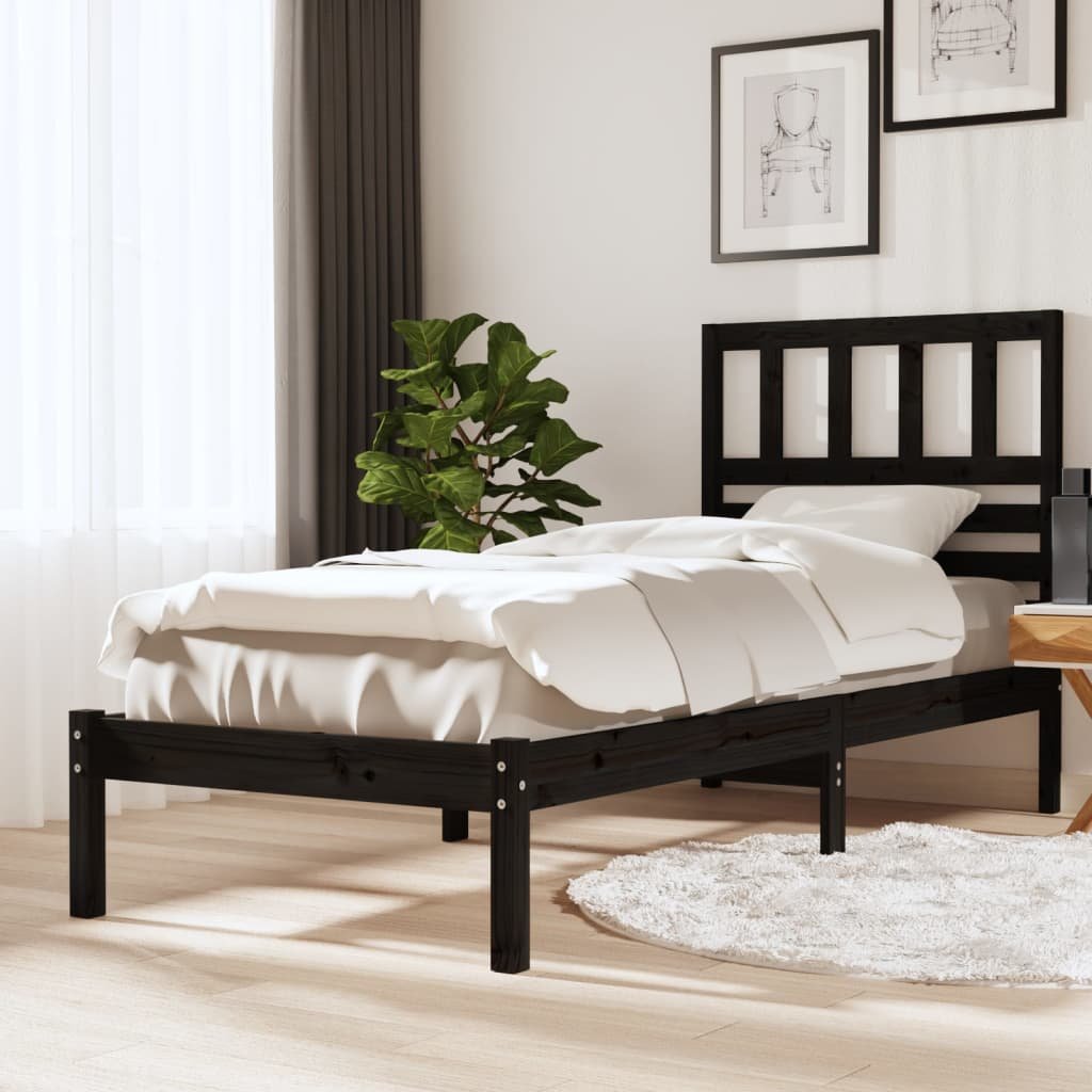 Фото - Ліжко VidaXL Rama łóżka, czarna, 75x190 cm, lite drewno sosnowe 