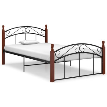 vidaXL Rama łóżka, czarny metal i lite drewno dębowe, 120x200 cm  - vidaXL