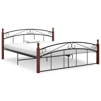 vidaXL Rama łóżka, czarny metal i lite drewno dębowe, 160x200 cm  - vidaXL