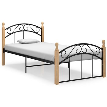 vidaXL Rama łóżka, czarny metal i lite drewno dębowe, 90x200 cm - vidaXL