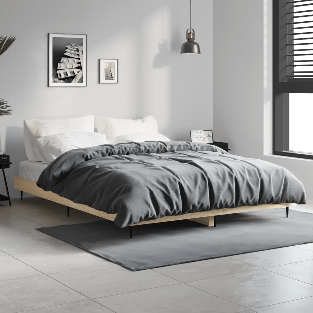 Фото - Ліжко VidaXL Rama łóżka, dąb sonoma, 135x190 cm, materiał drewnopochodny 