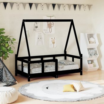 vidaXL Rama łóżka dziecięcego, czarna, 70x140 cm, drewno sosnowe - vidaXL
