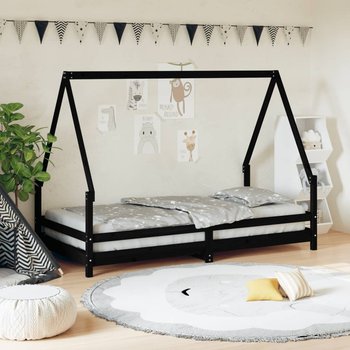 vidaXL Rama łóżka dziecięcego, czarna, 90x190 cm, drewno sosnowe - vidaXL