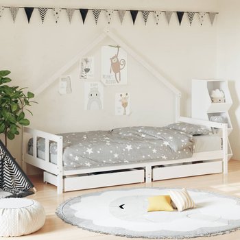 vidaXL Rama łóżka dziecięcego z szufladami, biała, 90x200 cm, sosnowa - vidaXL
