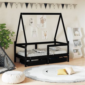 vidaXL Rama łóżka dziecięcego z szufladami, czarna, 70x140 cm, sosnowa - vidaXL