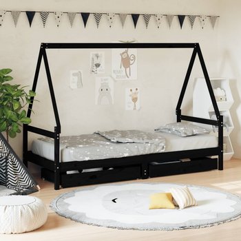 vidaXL Rama łóżka dziecięcego z szufladami, czarna, 90x190 cm, sosna - vidaXL
