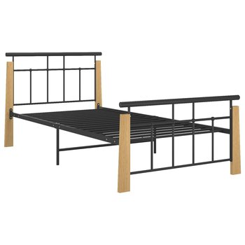 vidaXL Rama łóżka, metal i lite drewno dębowe, 100x200 cm - vidaXL