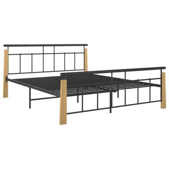 vidaXL Rama łóżka, metal i lite drewno dębowe, 160x200 cm - vidaXL