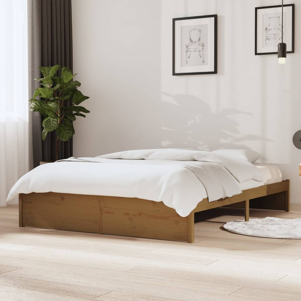 Фото - Ліжко VidaXL Rama łóżka, miodowy brąz, lite drewno, 135x190 cm, podwójna 