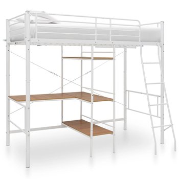 vidaXL Rama łóżka piętrowego z biurkiem, biała, metalowa, 90 x 200 cm - vidaXL