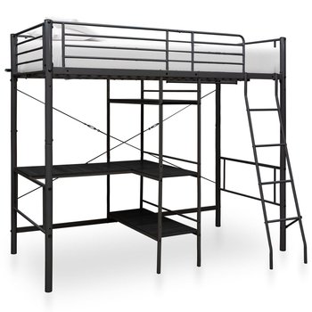 vidaXL Rama łóżka piętrowego z biurkiem, czarna, metalowa, 90 x 200 cm - vidaXL