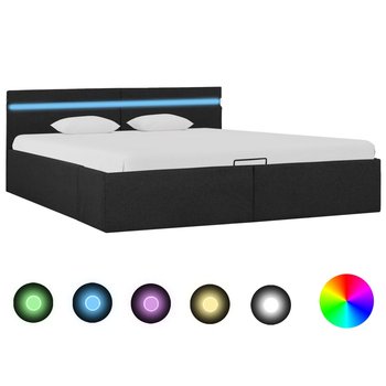 vidaXL Rama łóżka, podnośnik i LED, ciemnoszara, tkanina, 160 x 200 cm  - vidaXL