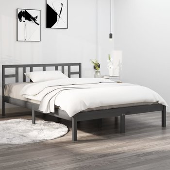 vidaXL Rama łóżka, szara, lite drewno, 135x190 cm, podwójna - vidaXL