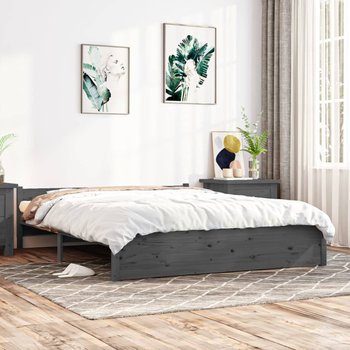vidaXL Rama łóżka, szara, lite drewno, 140 x 190 cm - vidaXL