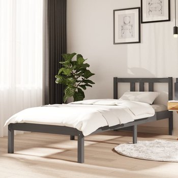 vidaXL Rama łóżka, szara, lite drewno, 75x190 cm, pojedyncza - vidaXL