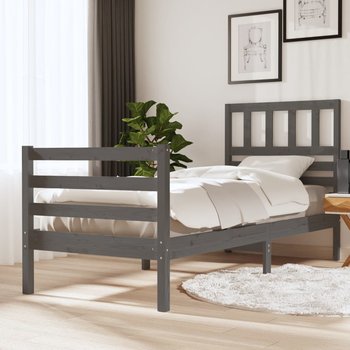 vidaXL Rama łóżka, szara, lite drewno, 90x200 cm - vidaXL