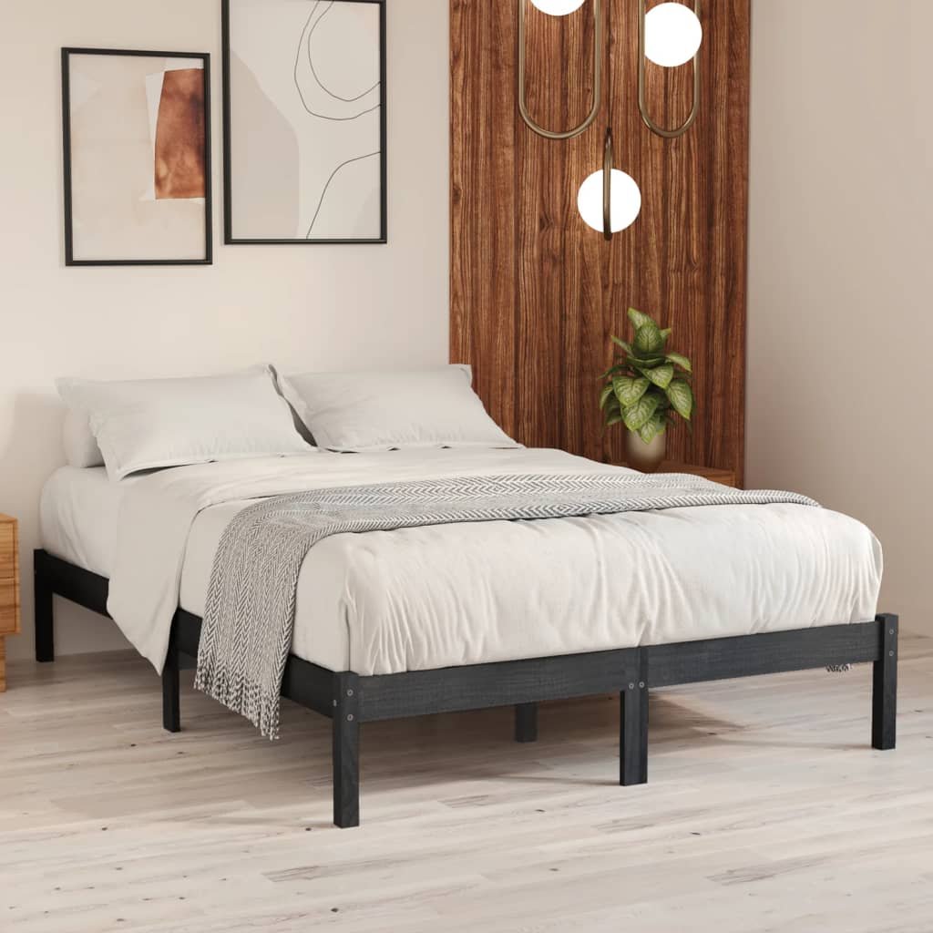 Фото - Ліжко VidaXL Rama łóżka, szara, lite drewno sosnowe, 140 x 190 cm 