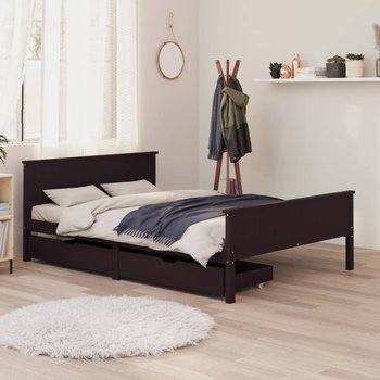 vidaXL Rama łóżka z 2 szufladami, ciemnobrązowa, 140x200 cm, sosnowa - vidaXL