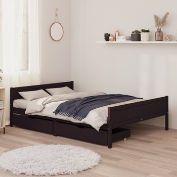 vidaXL Rama łóżka z 2 szufladami, ciemnobrązowa, 160x200 cm, sosnowa - vidaXL