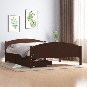 vidaXL Rama łóżka z 2 szufladami, ciemnobrązowa, 160x200 cm, sosnowa - vidaXL