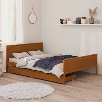 vidaXL Rama łóżka z 2 szufladami, miodowy brąz, lita sosna, 140x200 cm - vidaXL