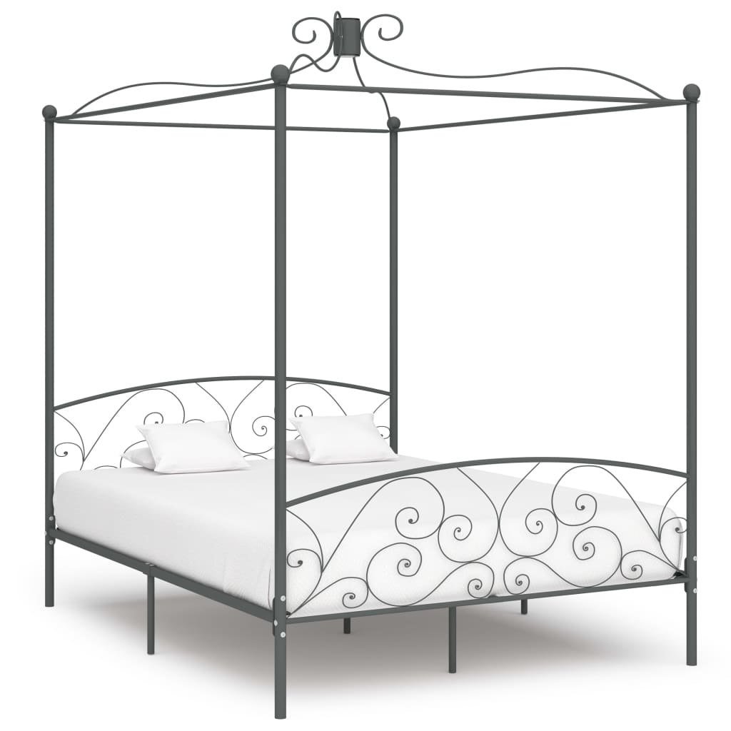 Фото - Ліжко VidaXL Rama łóżka z baldachimem, szara, metalowa, 160 x 200 cm 