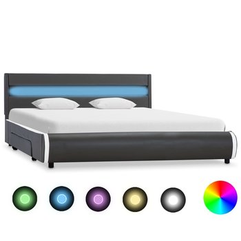 vidaXL Rama łóżka z LED, antracytowa, sztuczna skóra, 140 x 200 cm  - vidaXL