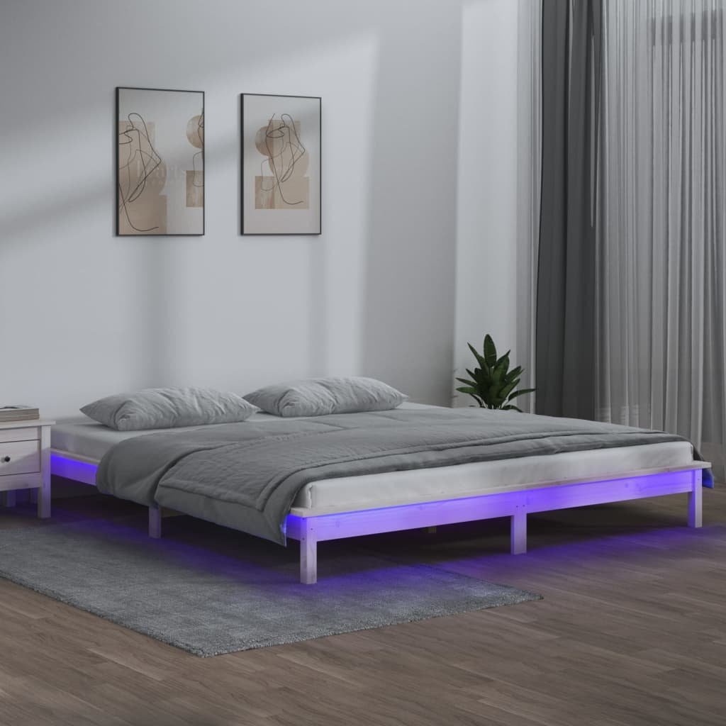 Фото - Ліжко VidaXL Rama łóżka z LED, biała, 150x200 cm, King Size, lite drewno 