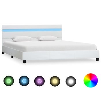 vidaXL Rama łóżka z LED, biała, sztuczna skóra, 160 x 200 cm - vidaXL