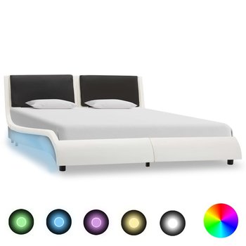 vidaXL Rama łóżka z LED, biało-czarna, sztuczna skóra, 120 x 200 cm - vidaXL