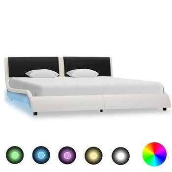vidaXL Rama łóżka z LED, biało-czarna, sztuczna skóra, 160 x 200 cm - vidaXL