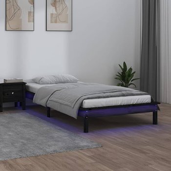 vidaXL Rama łóżka z LED, czarna, 100x200 cm, lite drewno - vidaXL