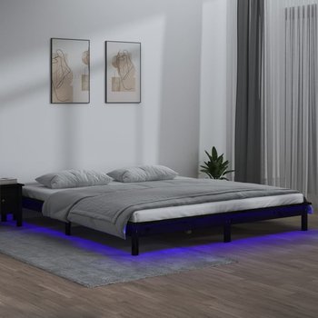 vidaXL Rama łóżka z LED, czarna, 120x200 cm, lite drewno - vidaXL