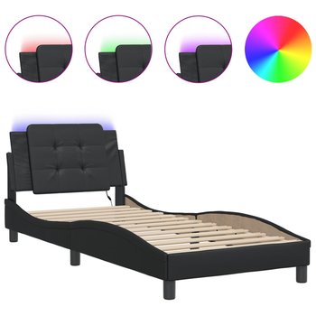 vidaXL Rama łóżka z LED, czarna, 90x190 cm, sztuczna skóra - vidaXL