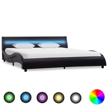 vidaXL Rama łóżka z LED, czarna, sztuczna skóra, 140 x 200 cm    - vidaXL