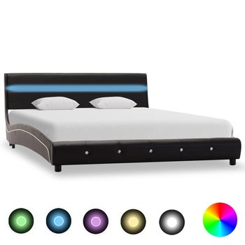 vidaXL Rama łóżka z LED, czarna, sztuczna skóra, 140 x 200 cm - vidaXL