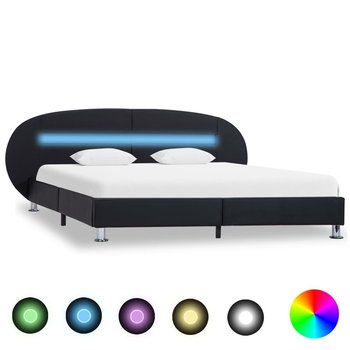 vidaXL Rama łóżka z LED, czarna, sztuczna skóra, 160 x 200 cm - vidaXL