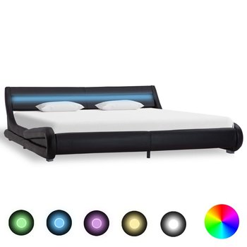 vidaXL Rama łóżka z LED, czarna, sztuczna skóra, 180 x 200 cm  - vidaXL