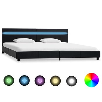 vidaXL Rama łóżka z LED, czarna, sztuczna skóra, 180 x 200 cm - vidaXL