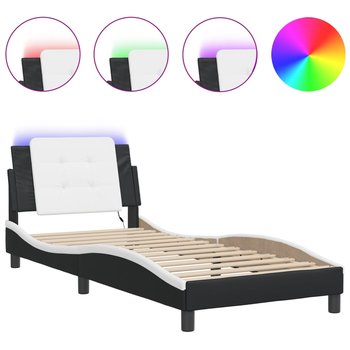 vidaXL Rama łóżka z LED, czarno-biała, 90x190 cm, obita sztuczną skórą - vidaXL