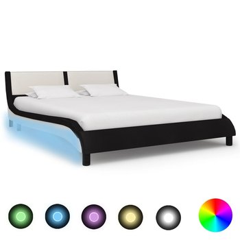 vidaXL Rama łóżka z LED, czarno-biała, sztuczna skóra, 140 x 200 cm - vidaXL