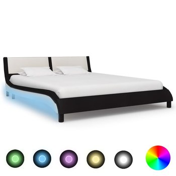 vidaXL Rama łóżka z LED, czarno-biała, sztuczna skóra, 160 x 200 cm - vidaXL