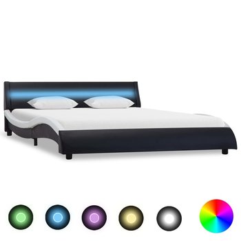 vidaXL Rama łóżka z LED, czarno-biała, sztuczna skóra, 160 x 200 cm    - vidaXL