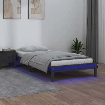 vidaXL Rama łóżka z LED, szara, 90x190 cm, pojedyncza, lite drewno - vidaXL